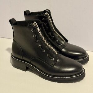 Rag & Bone Cannon Front Zip Lug Sole Leather Ankle Boots Black 37.5 US 7.5